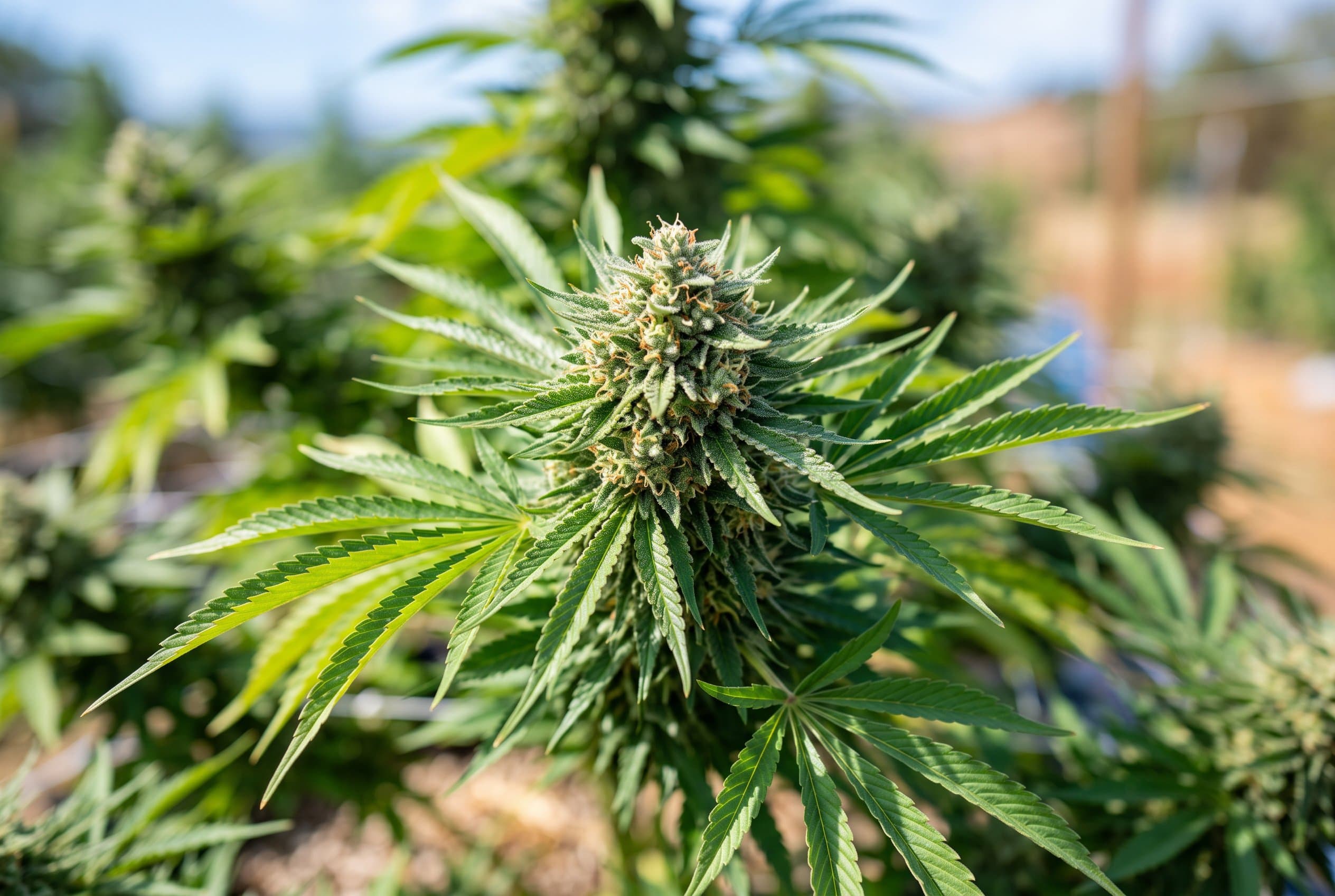 Close-up of cannabis flower buds showing trichomes, illustrating cannabis potency indicators