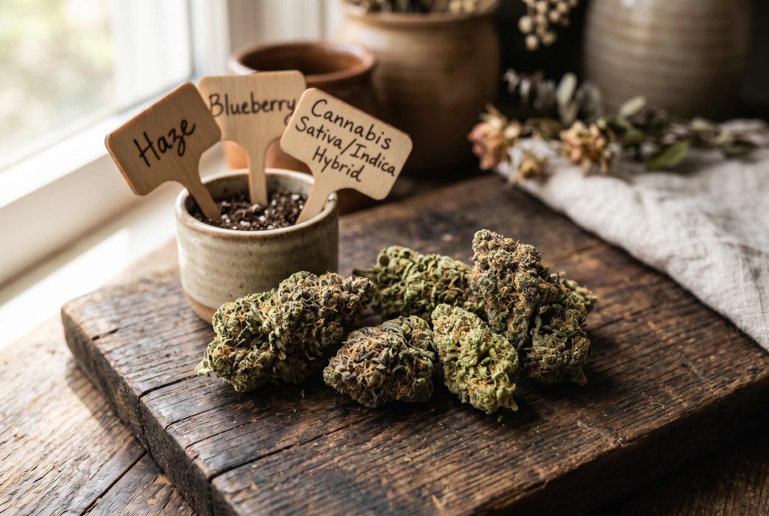 Blue Dream strain cannabis buds showing characteristic purple-blue hues and effects overview