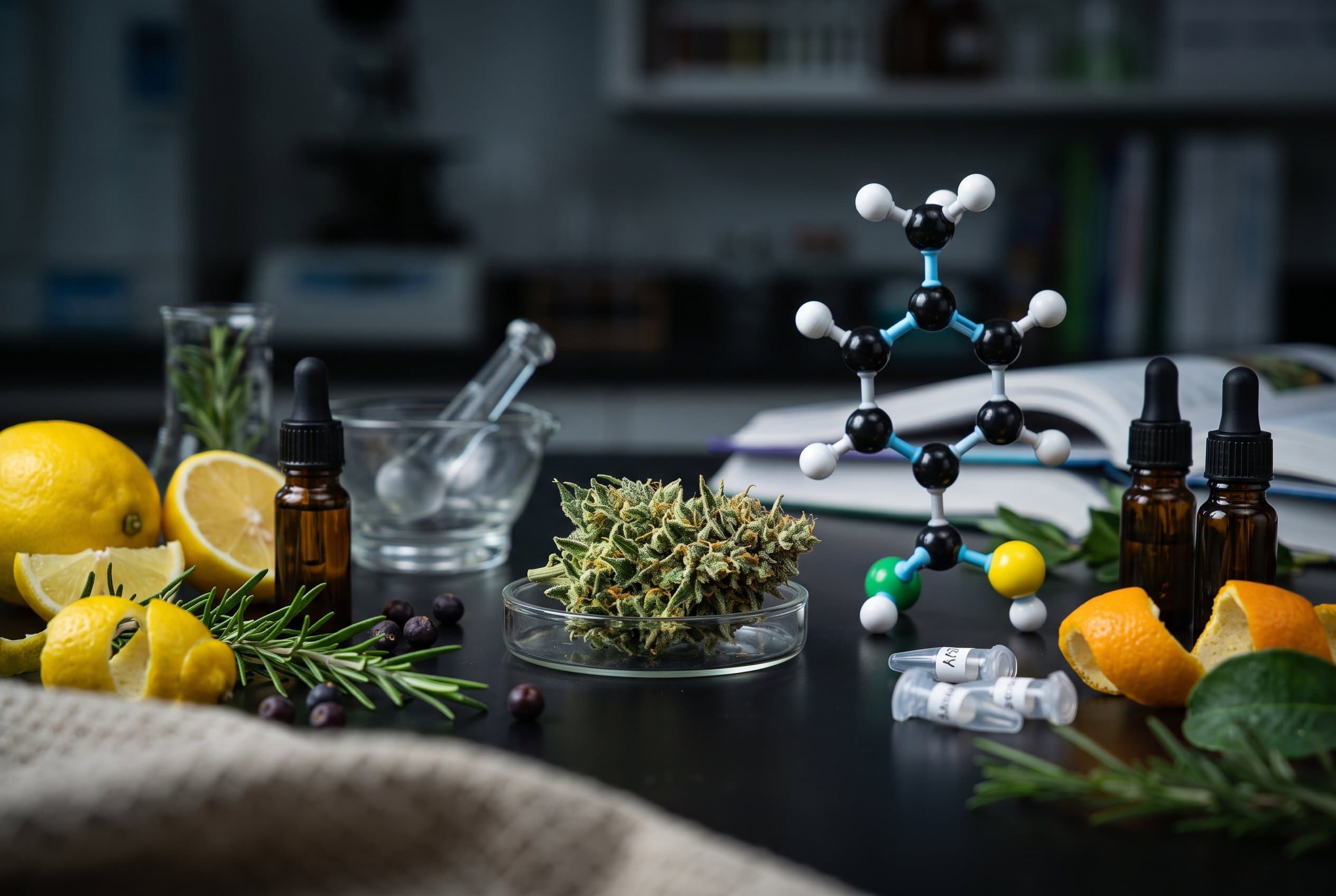 Limonene terpene cannabis effects shown in molecular structure visualization
