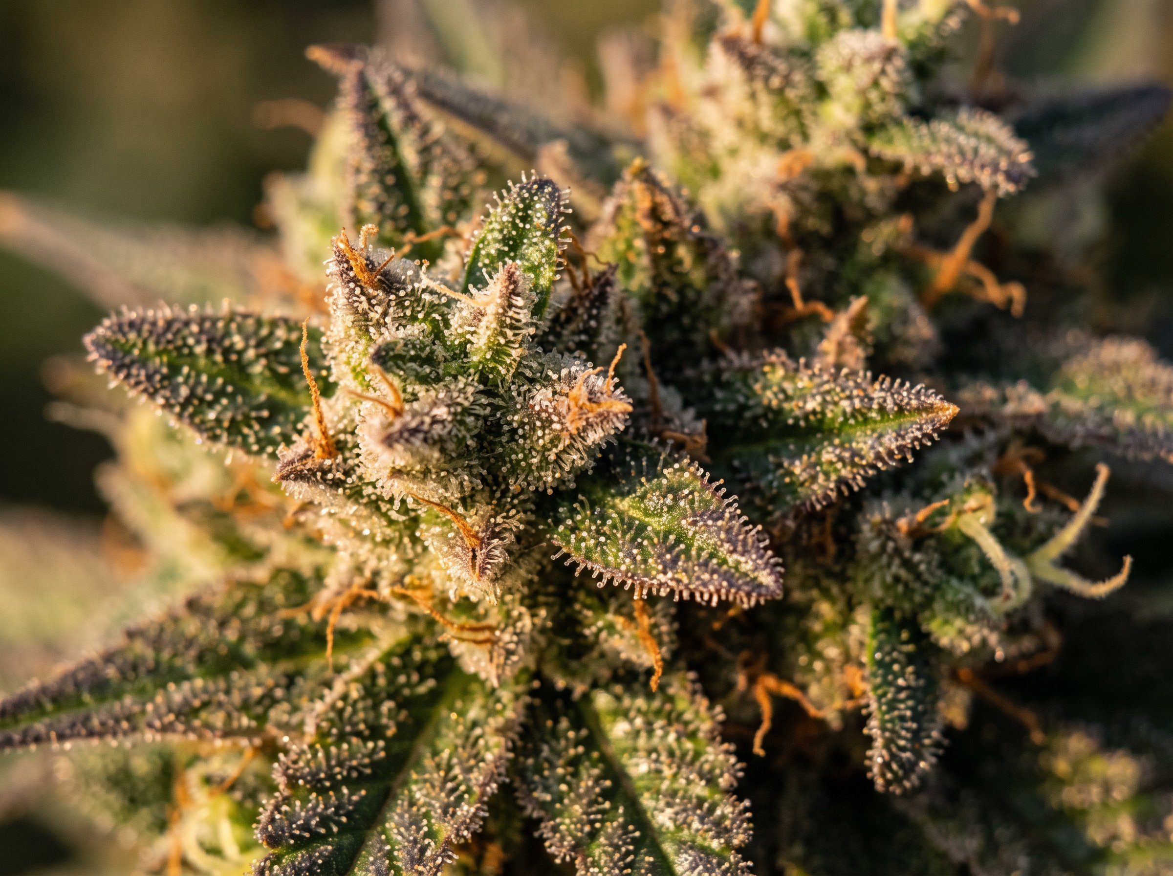 Sour Diesel strain cannabis buds showing dense green flowers with orange hairs